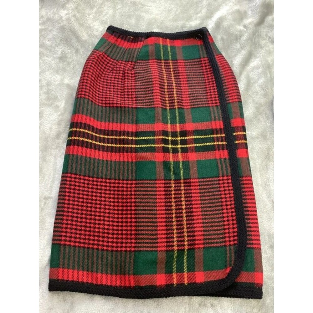 Vintage Wool or Wool Blend Reversible Tartan Pattern Long Wrap Skirt